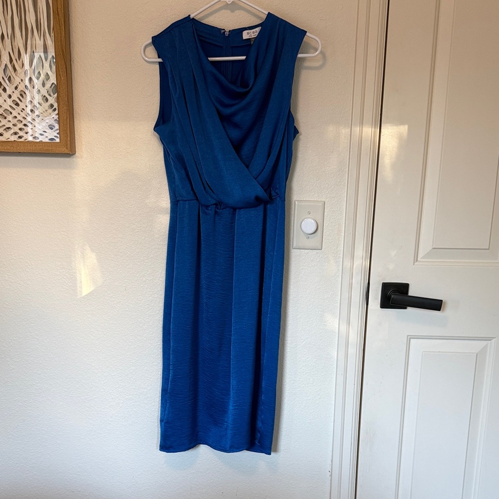 BCBG Royal Blue Draped Midi Dress